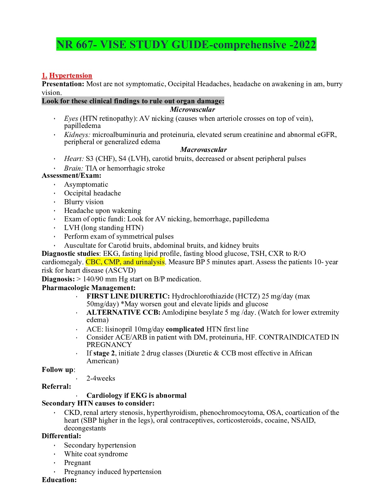 Preview of NR 667- VISE STUDY GUIDE-comprehensive -2022